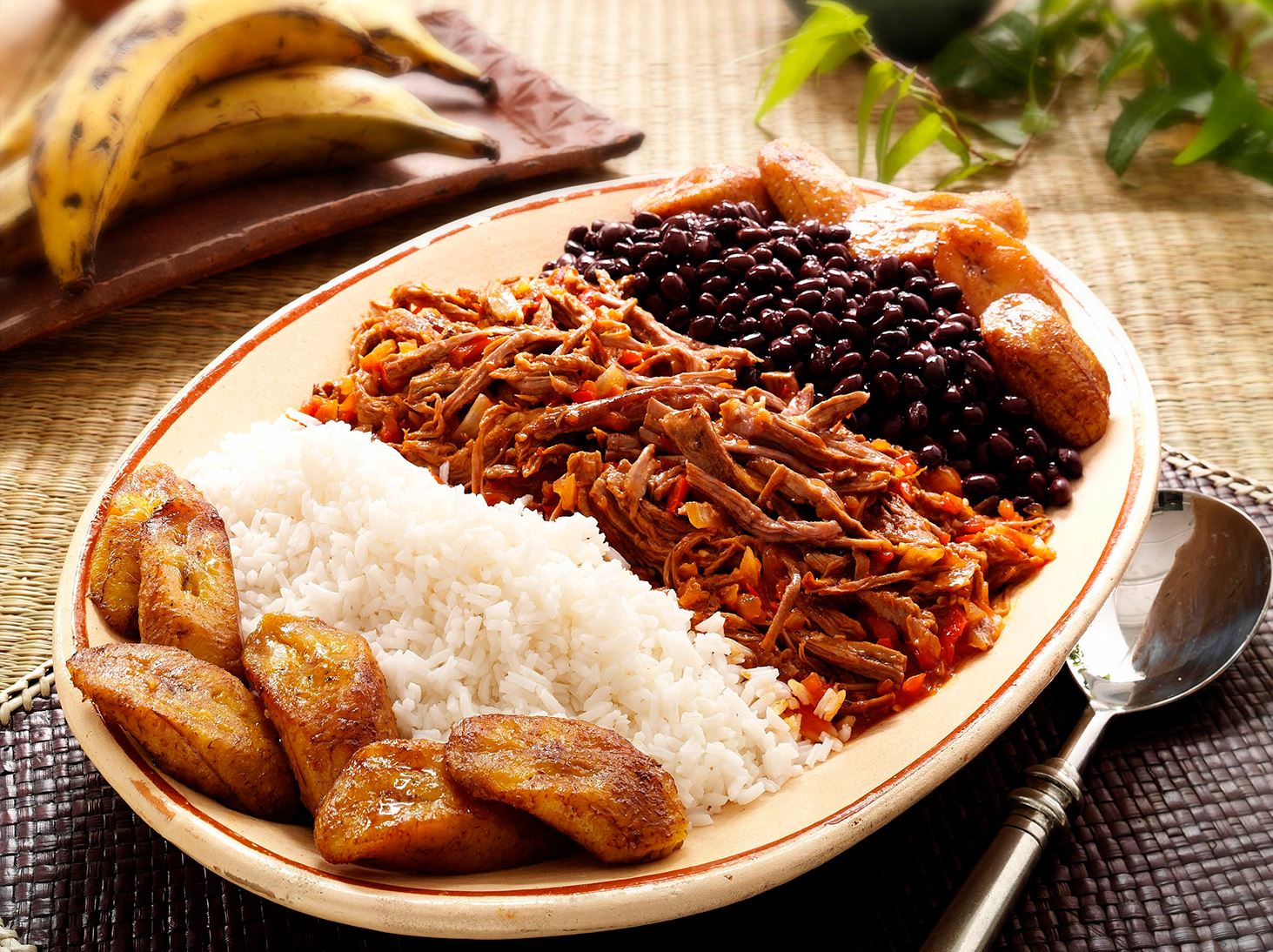 pabellon carne, arroz, frijoles, tajadas de platano